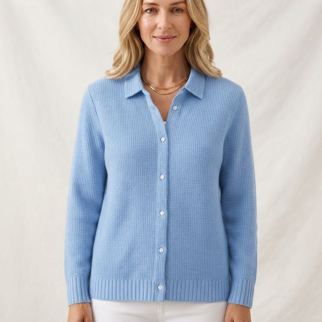 Button-Front Knit Cardigan with Collar, Long Sleeve