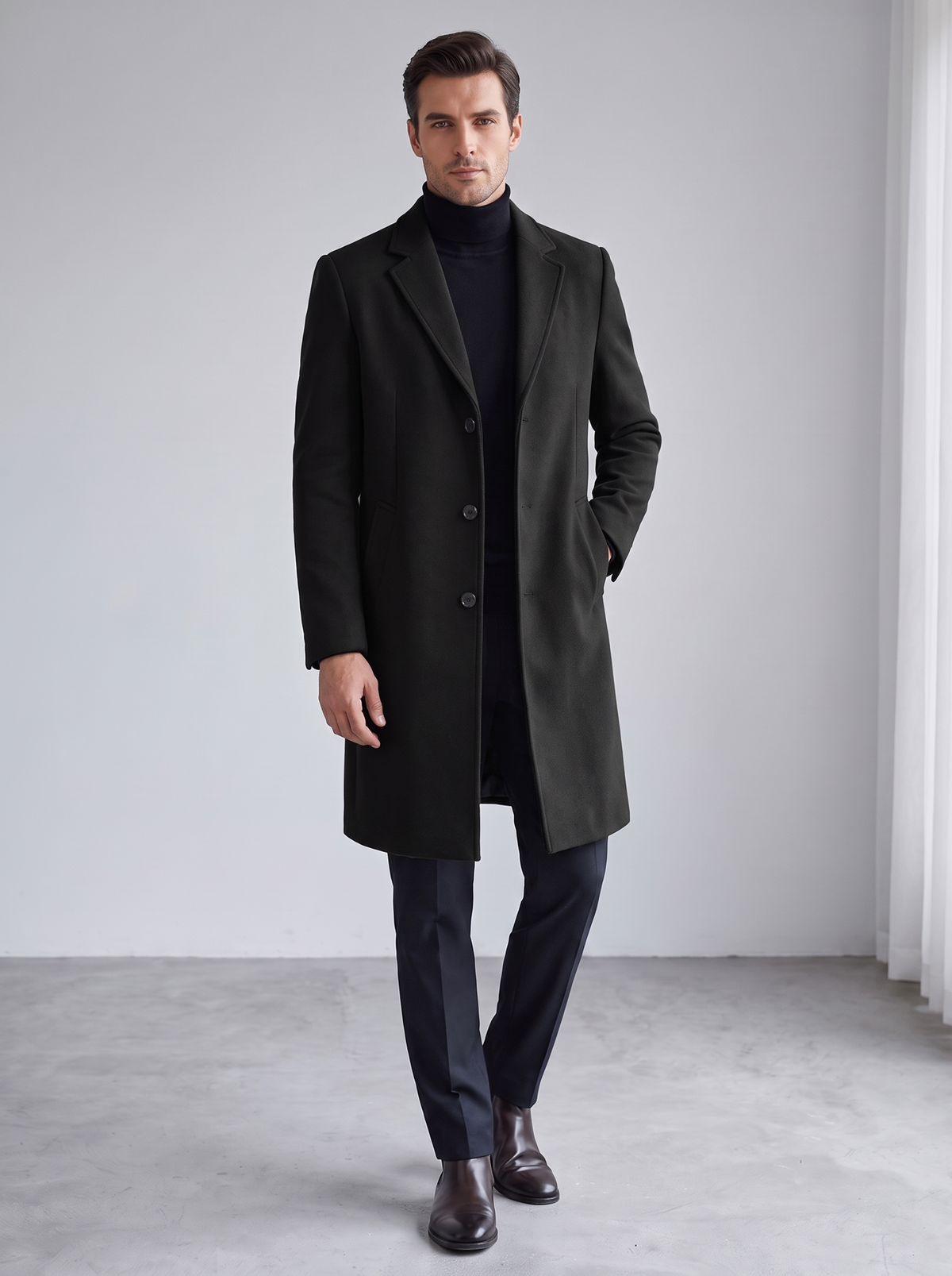 Men's Tailored Long Wool Coat