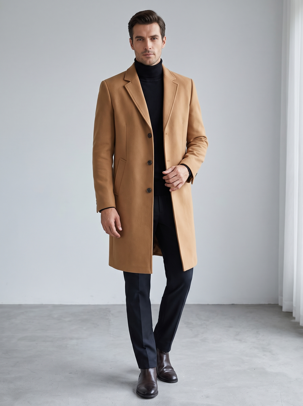 Men's Tailored Long Wool Coat