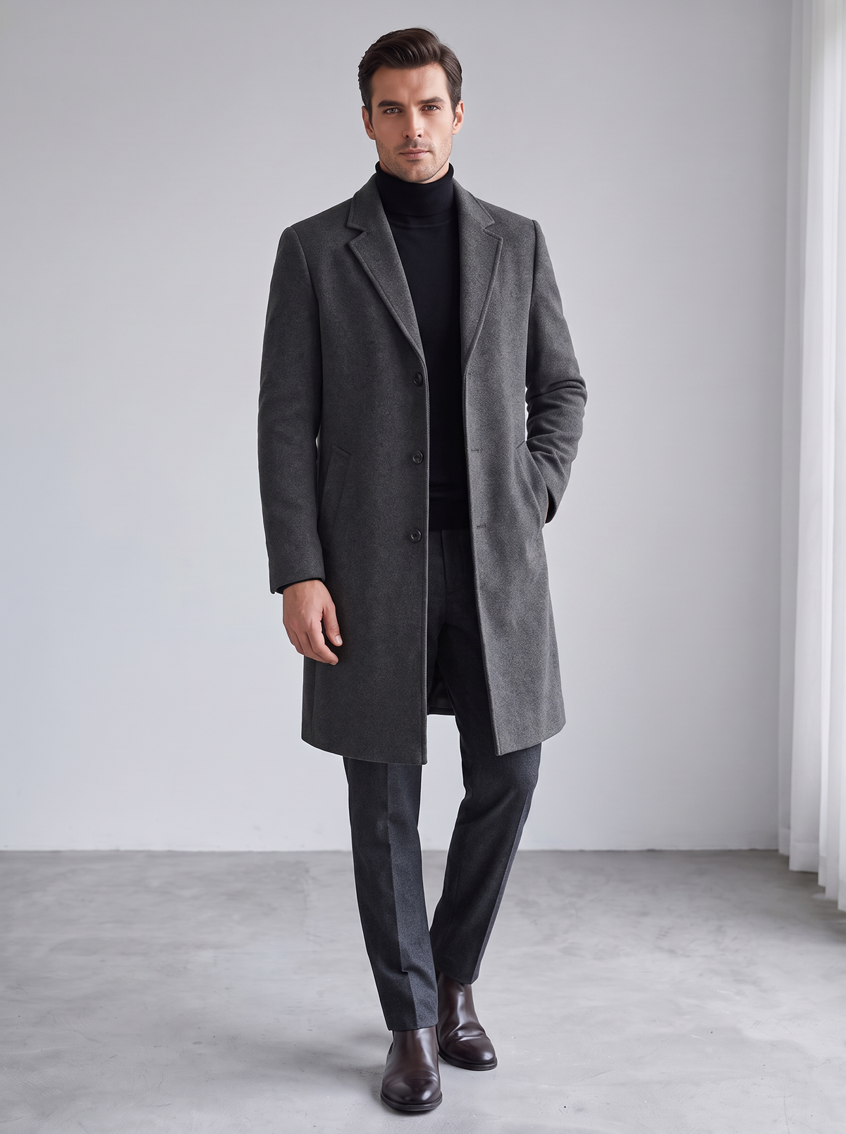 Men's Tailored Long Wool Coat