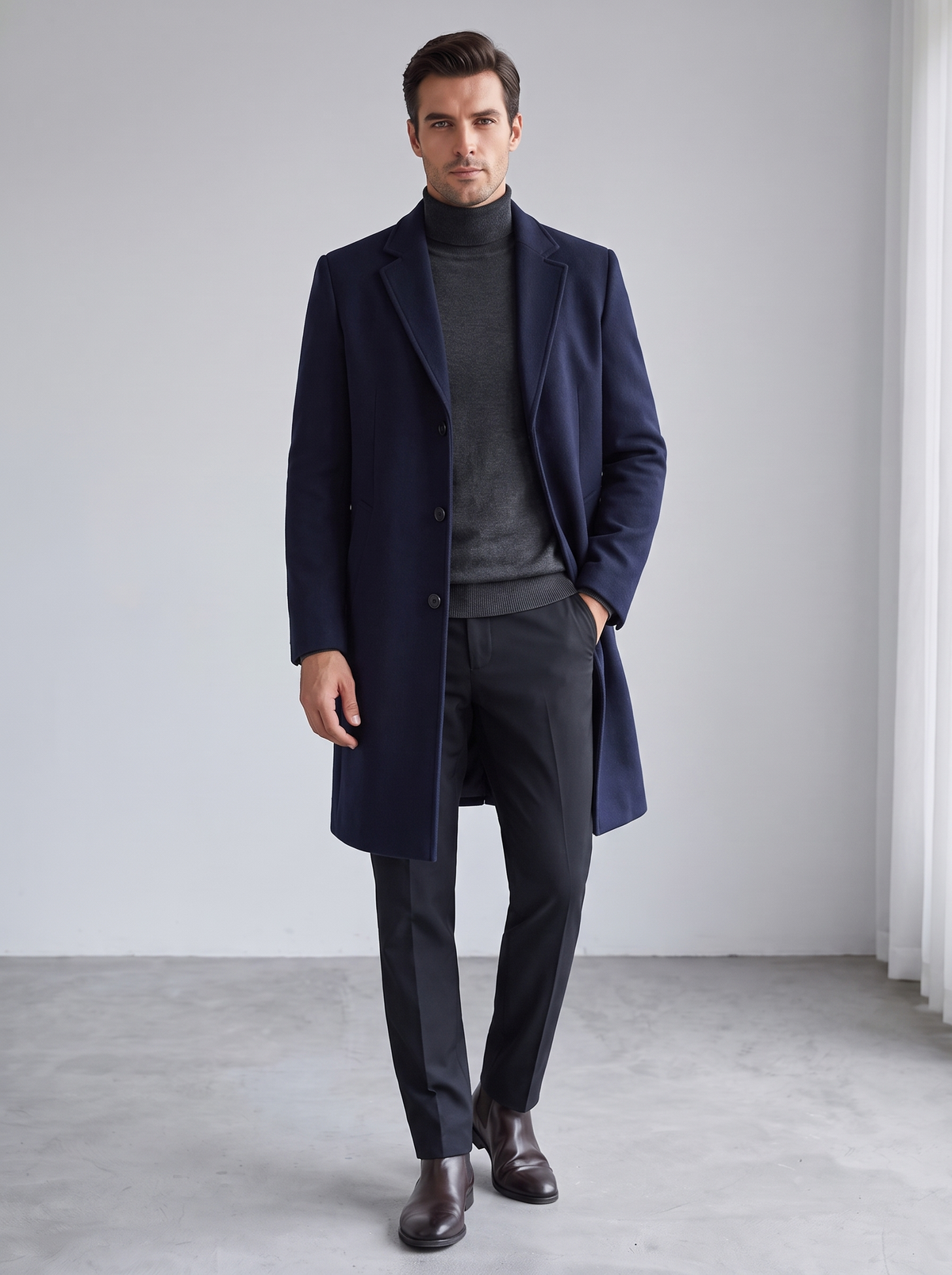 Men's Tailored Long Wool Coat