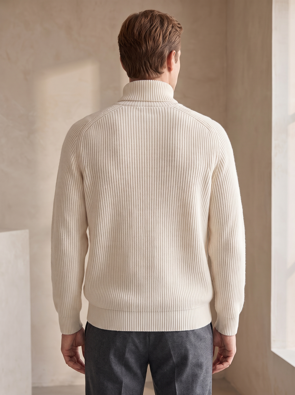 Men's Ribbed Turtleneck Sweater with Raglan-Seam Construction